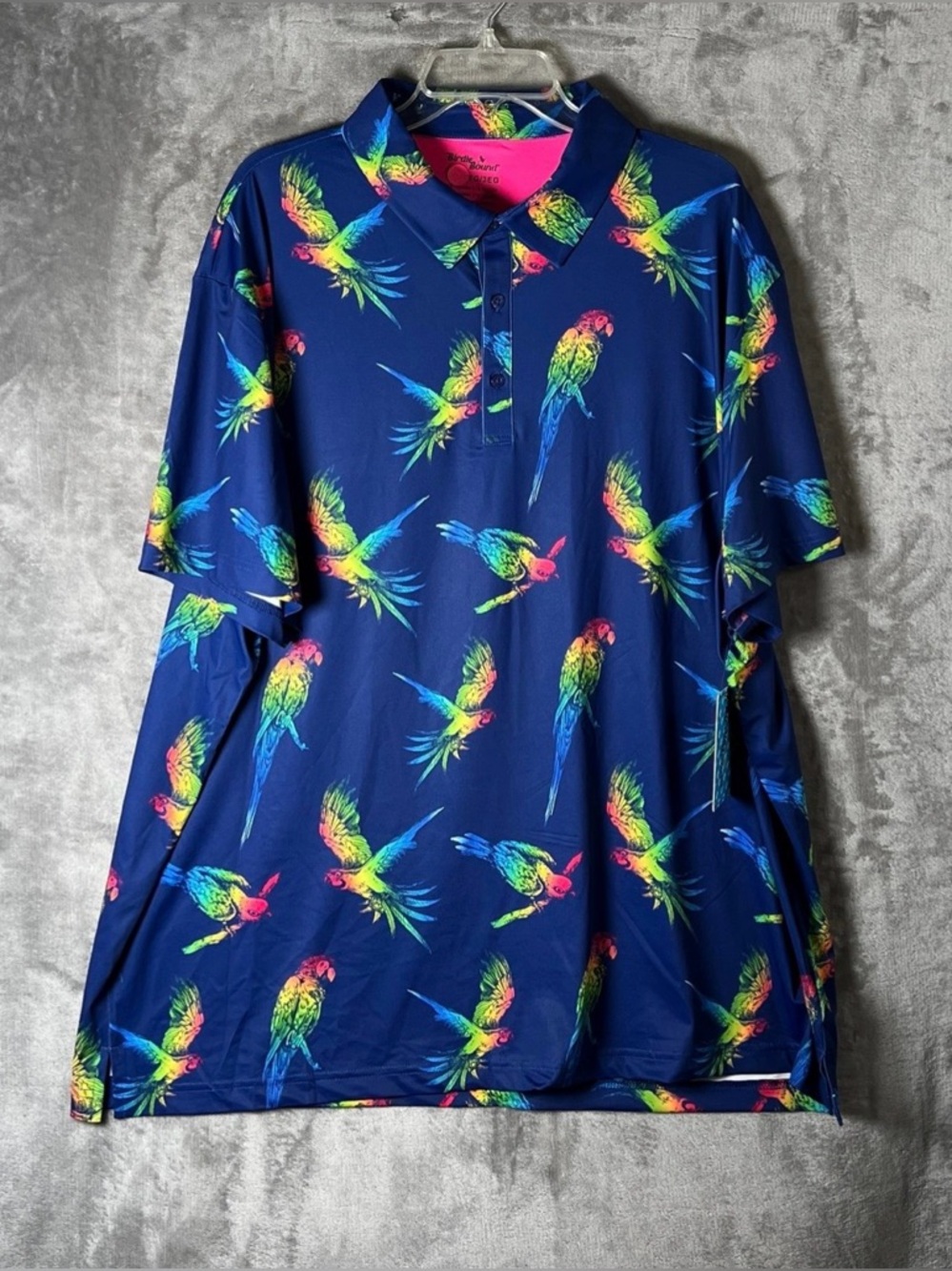Birdies Bright Pink Lined Polo with Multicolor Parrot Accent